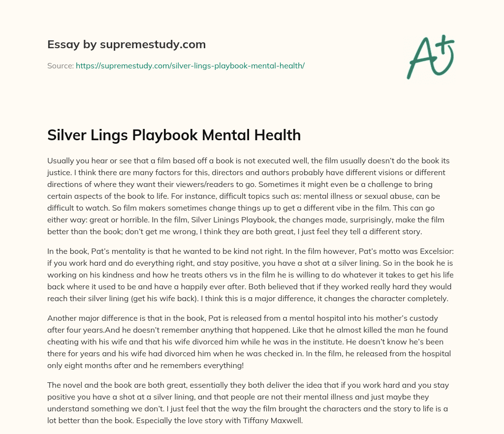 Silver Lings Playbook Mental Health essay