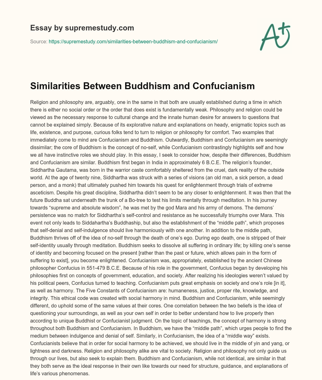 Similarities Between Buddhism and Confucianism essay