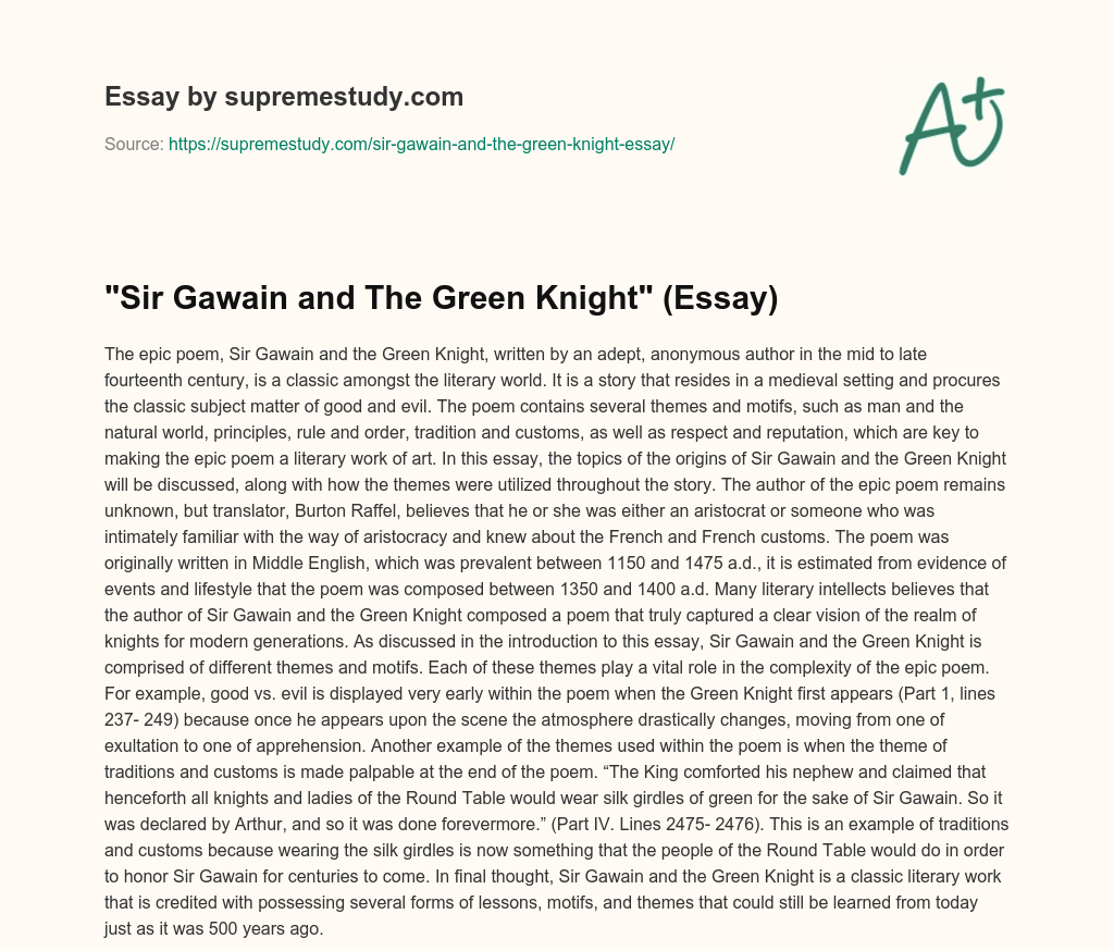 “Sir Gawain and The Green Knight” (Essay) essay