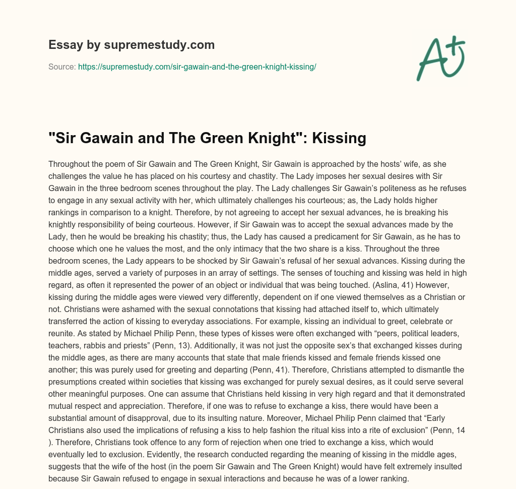 “Sir Gawain and The Green Knight”: Kissing essay