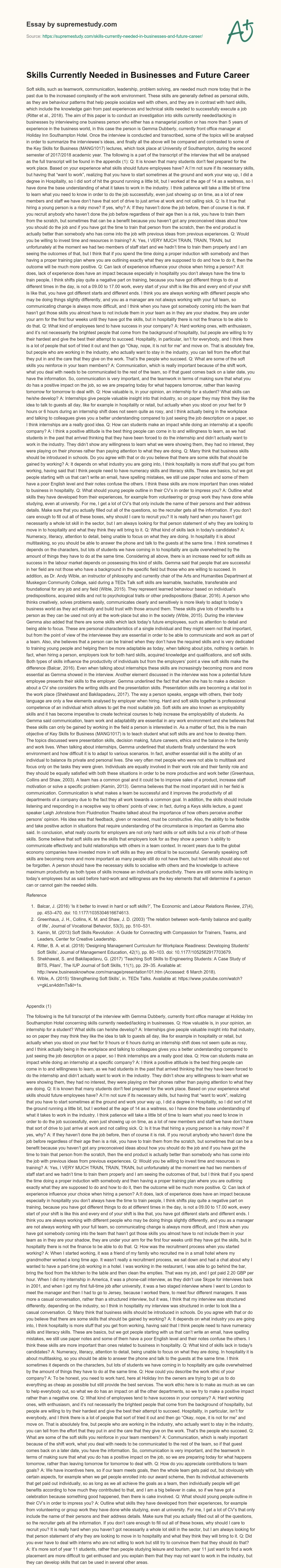 Skills Currently Needed in Businesses and Future Career essay