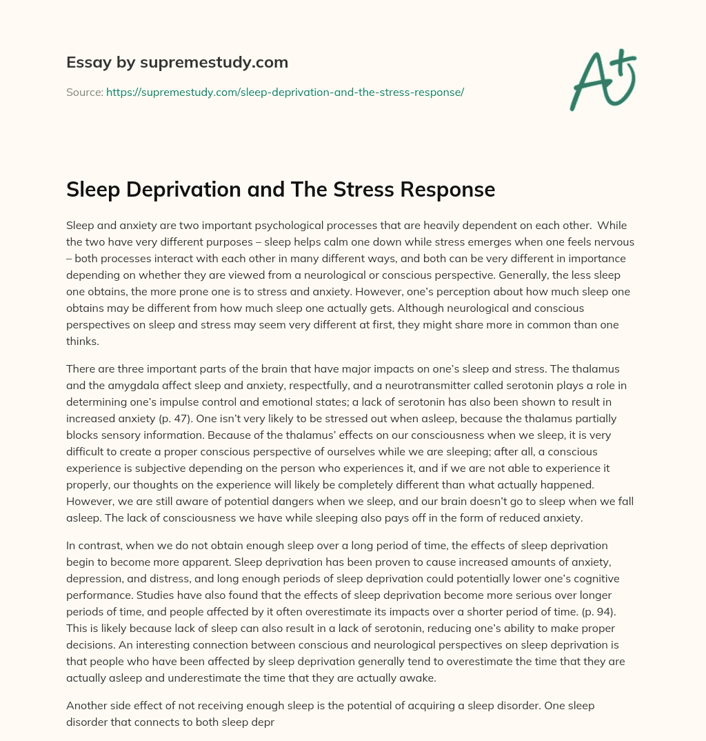 Sleep Deprivation and The Stress Response essay