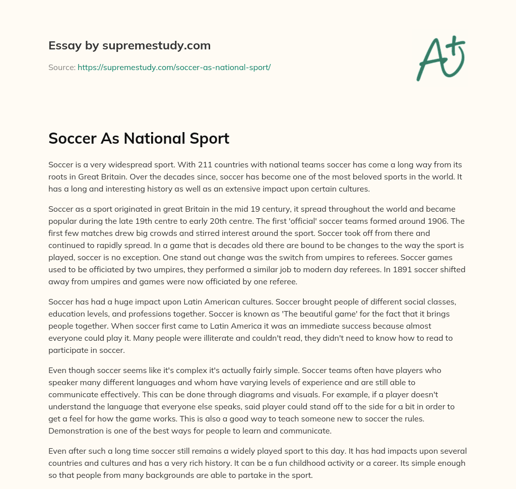 Soccer As National Sport essay