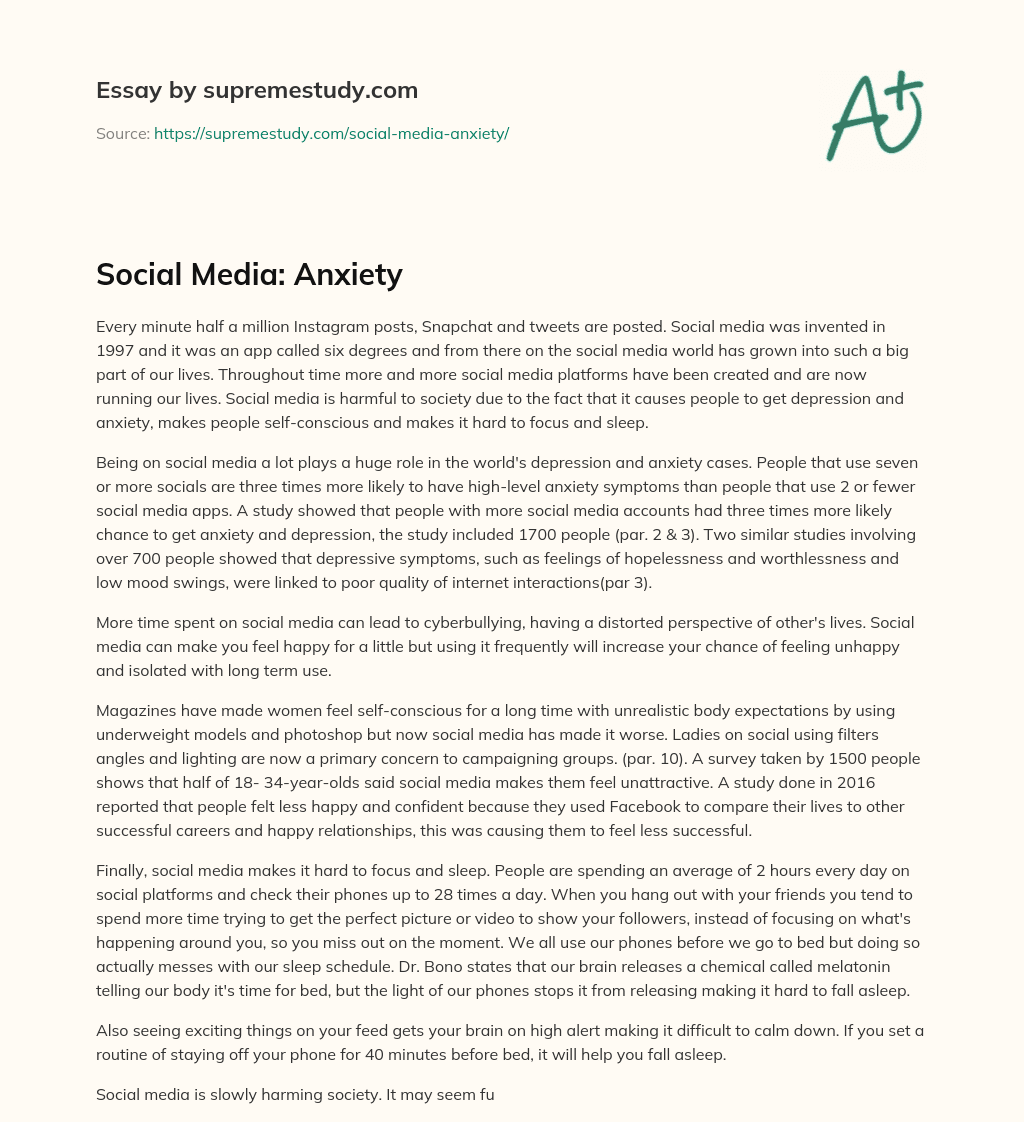 Social Media: Anxiety essay