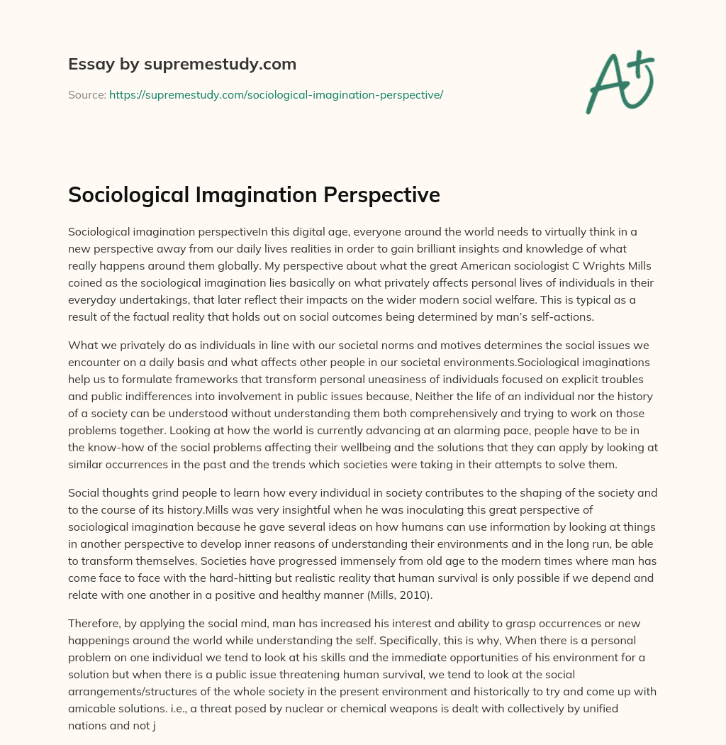 Sociological Imagination Perspective essay