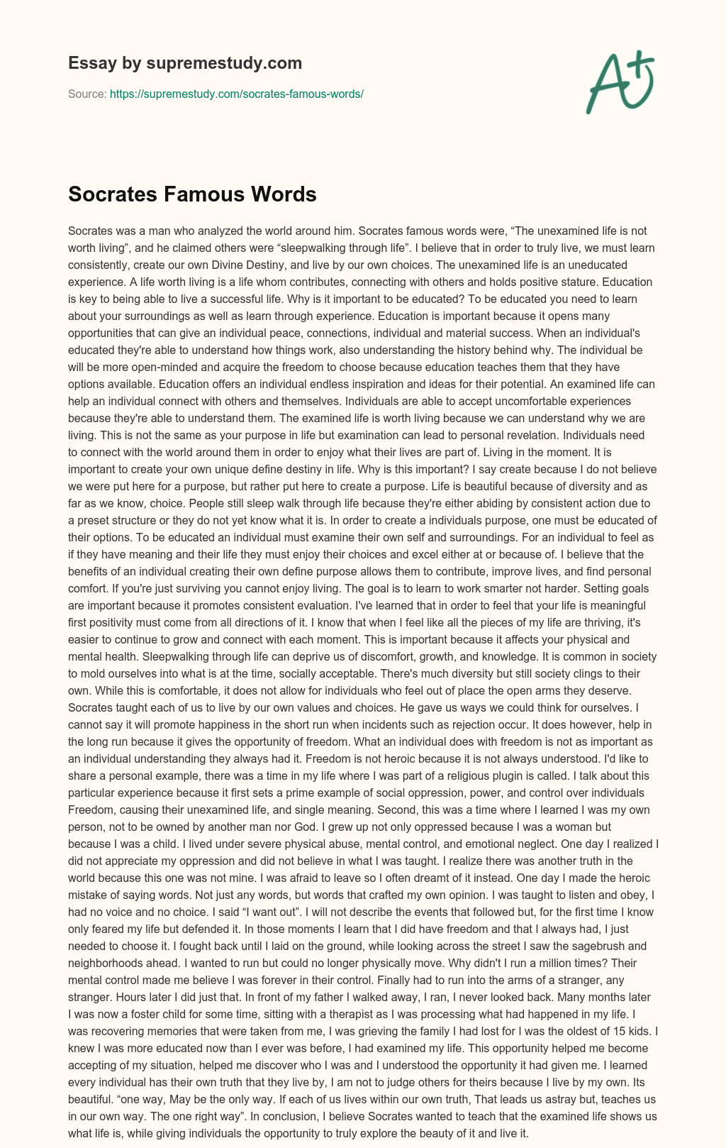 Socrates Famous Words  essay