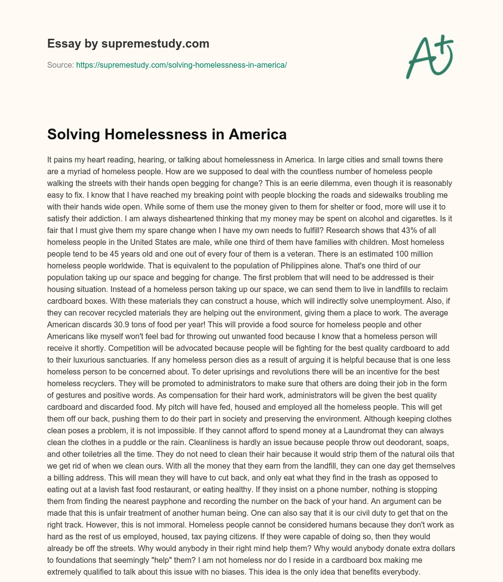 Solving Homelessness in America essay