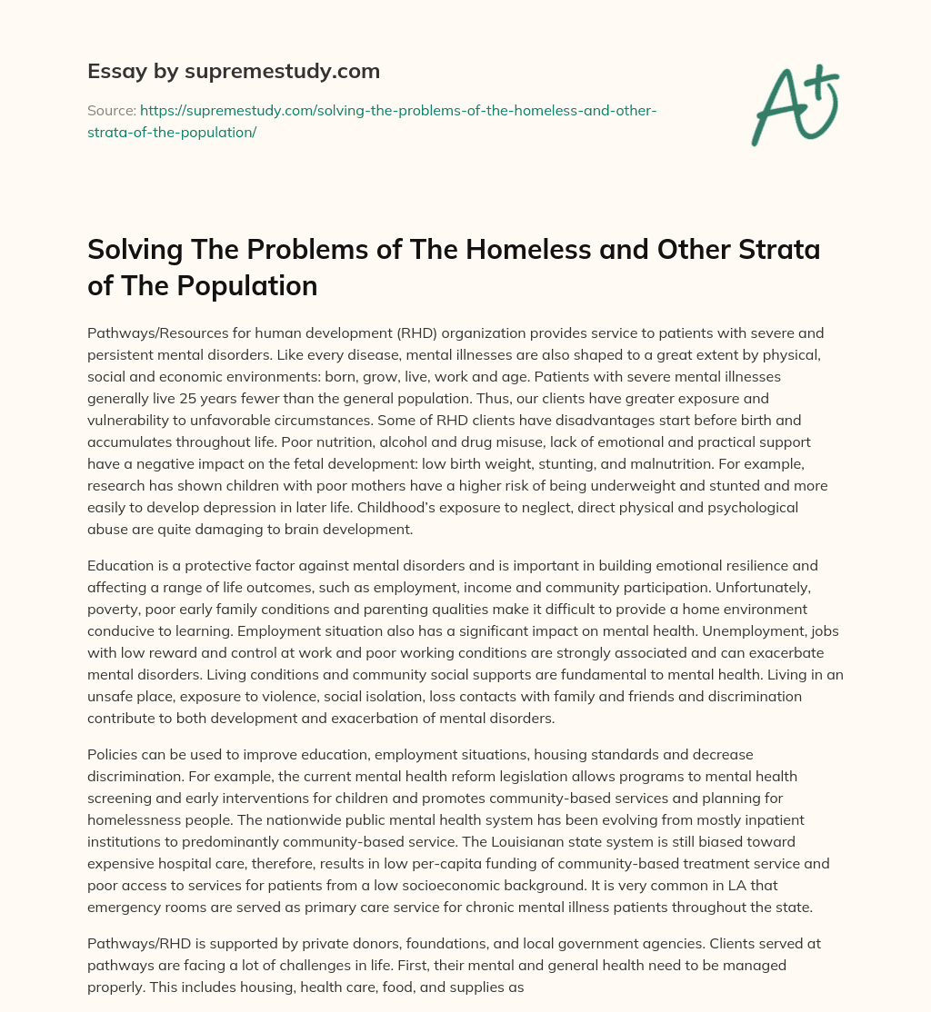 Solving The Problems of The Homeless and Other Strata of The Population essay
