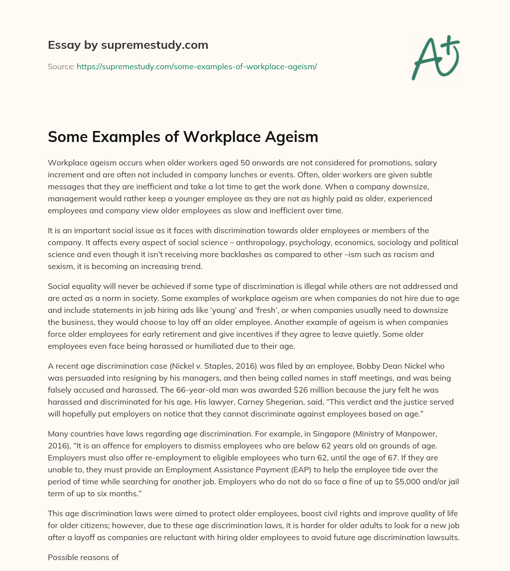 Some Examples of Workplace Ageism essay