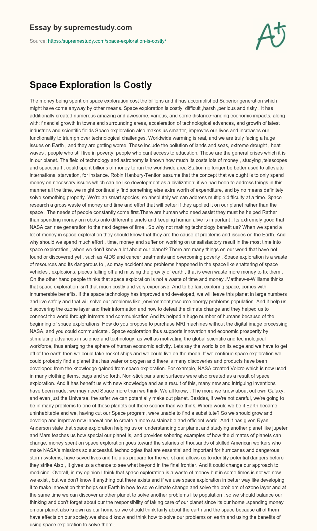 Space Exploration Is Costly essay