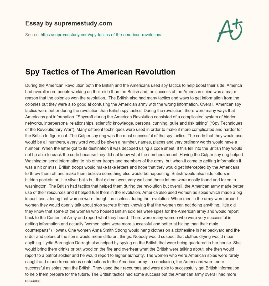 Spy Tactics of The American Revolution  essay