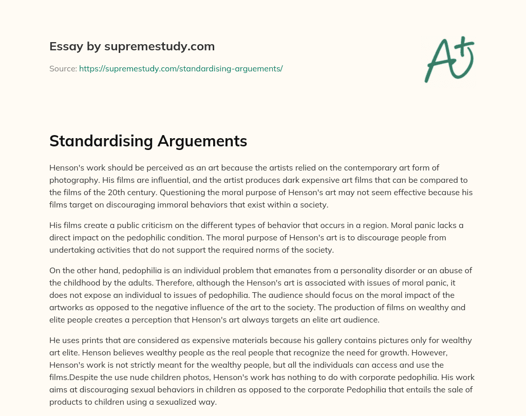 Standardising Arguements essay