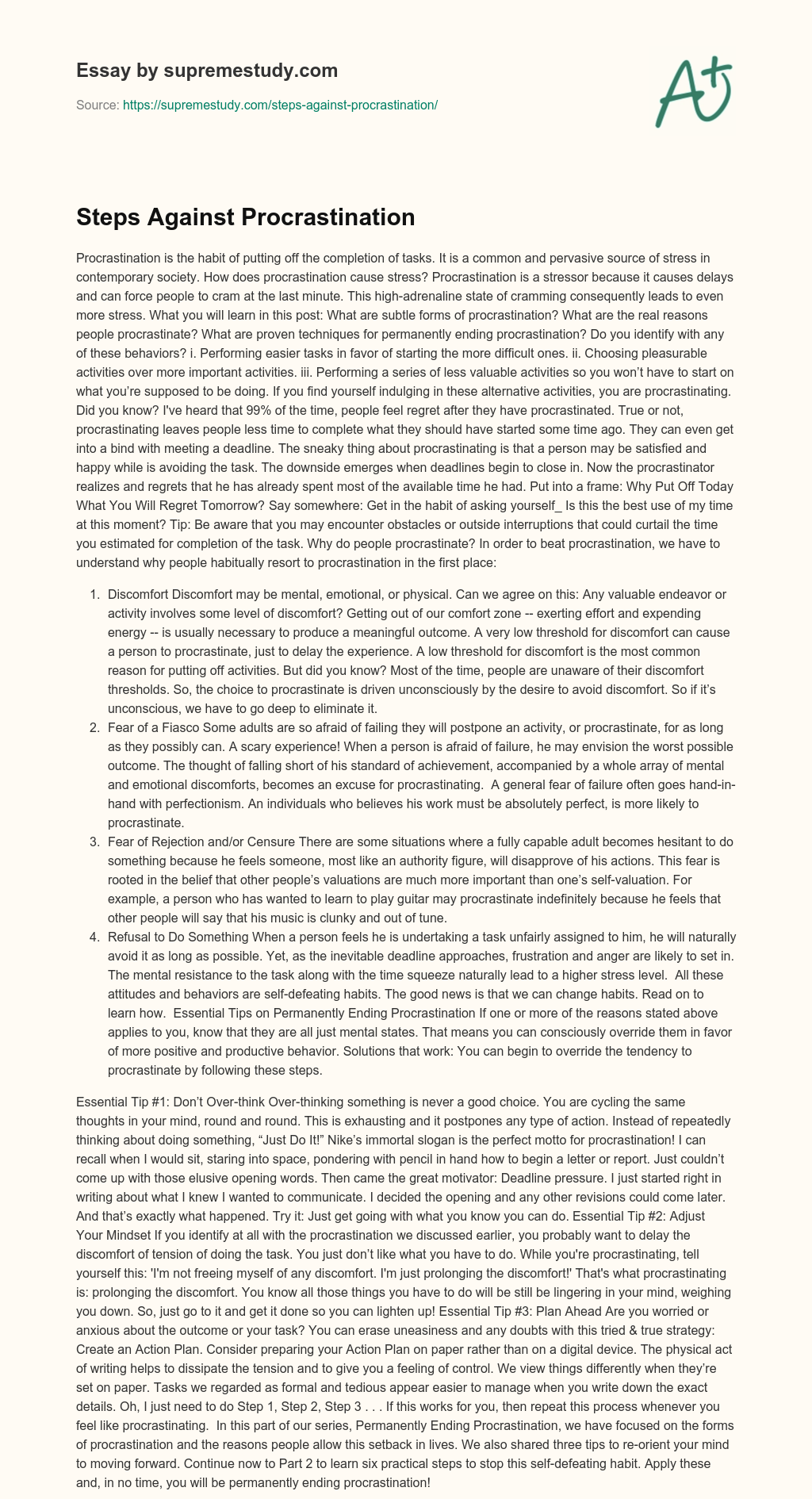 Steps Against Procrastination essay