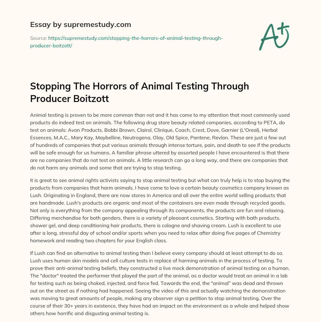 Stopping The Horrors of Animal Testing Through Producer Boitzott essay