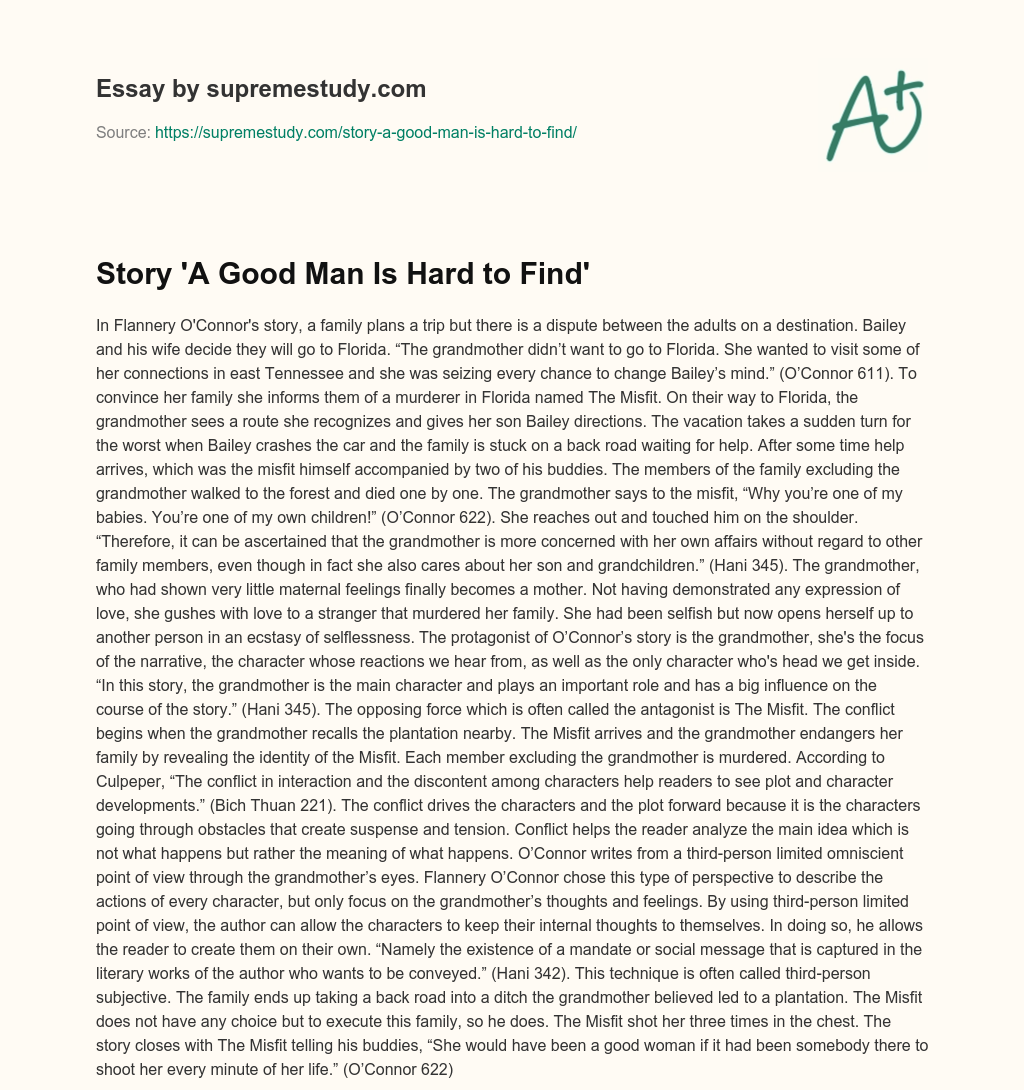 Story ‘A Good Man Is Hard to Find’ essay