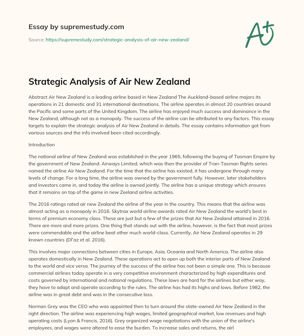 Strategic Analysis of Air New Zealand essay