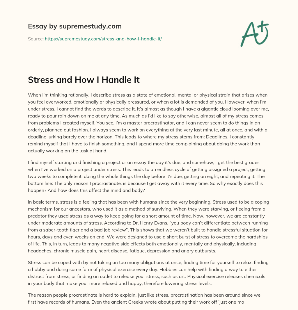 Stress and How I Handle It essay