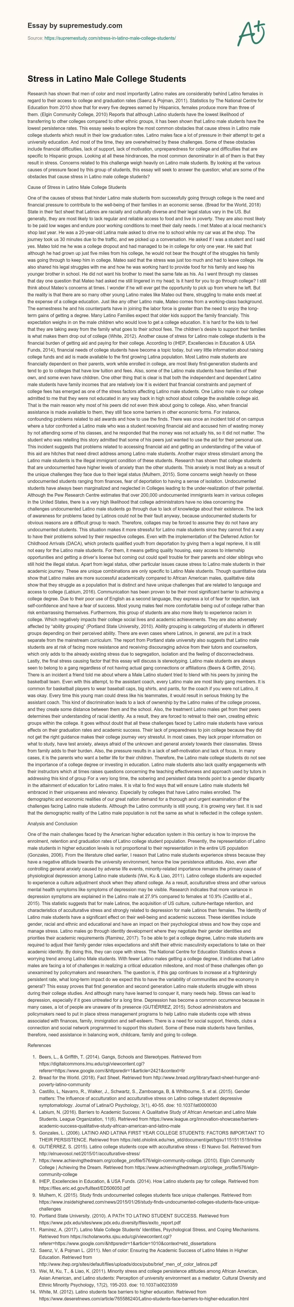 Stress in Latino Male College Students essay