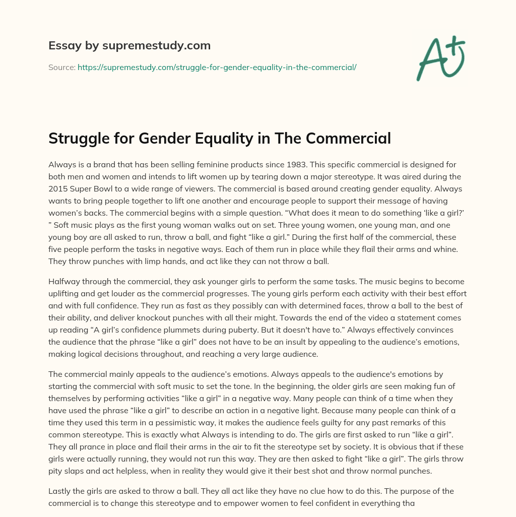 Struggle for Gender Equality in The Commercial essay