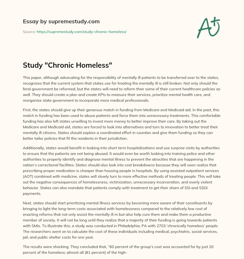 Study “Chronic Homeless” essay