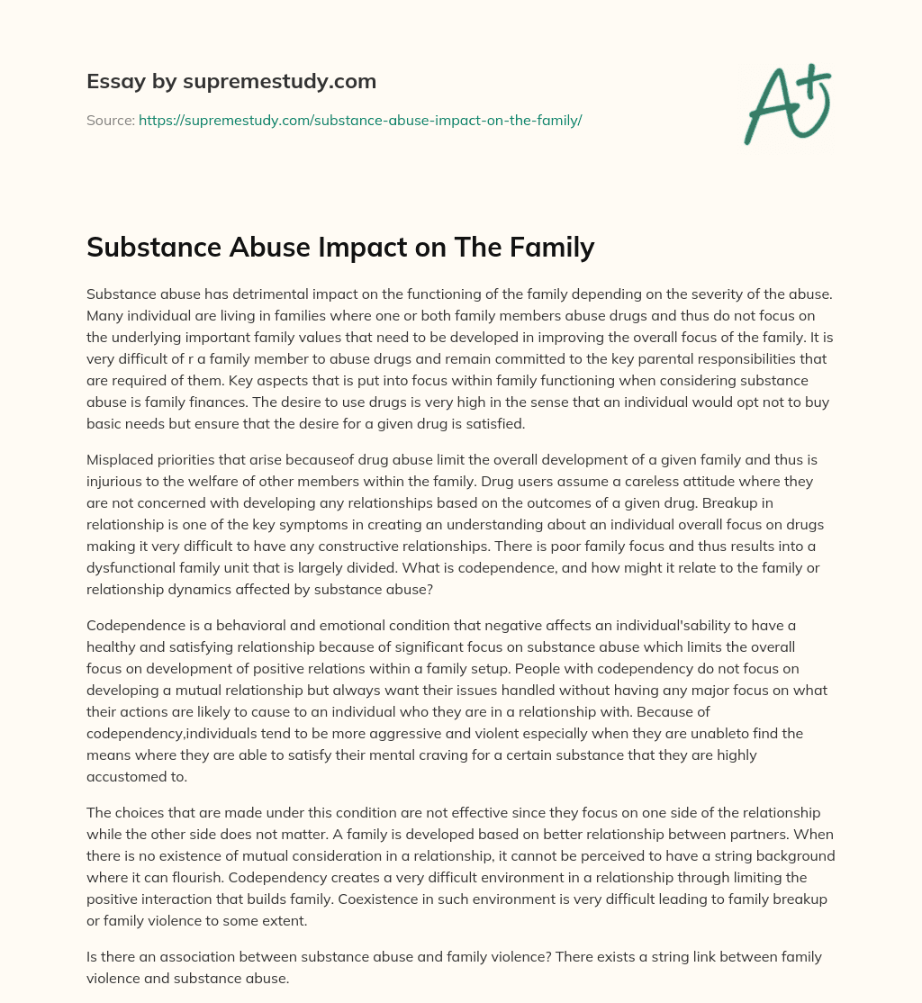 Substance Abuse Impact on The Family essay