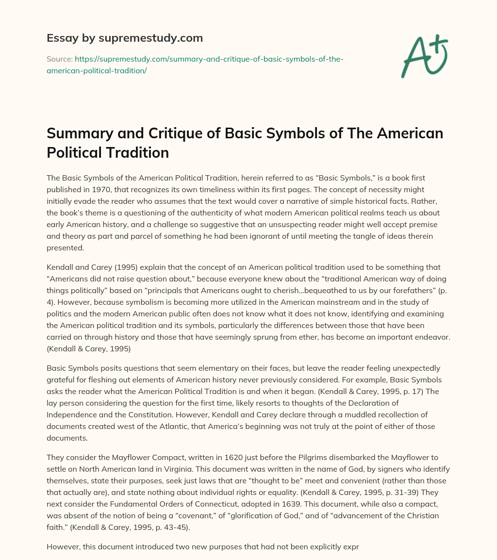 Summary and Critique of Basic Symbols of The American Political Tradition essay