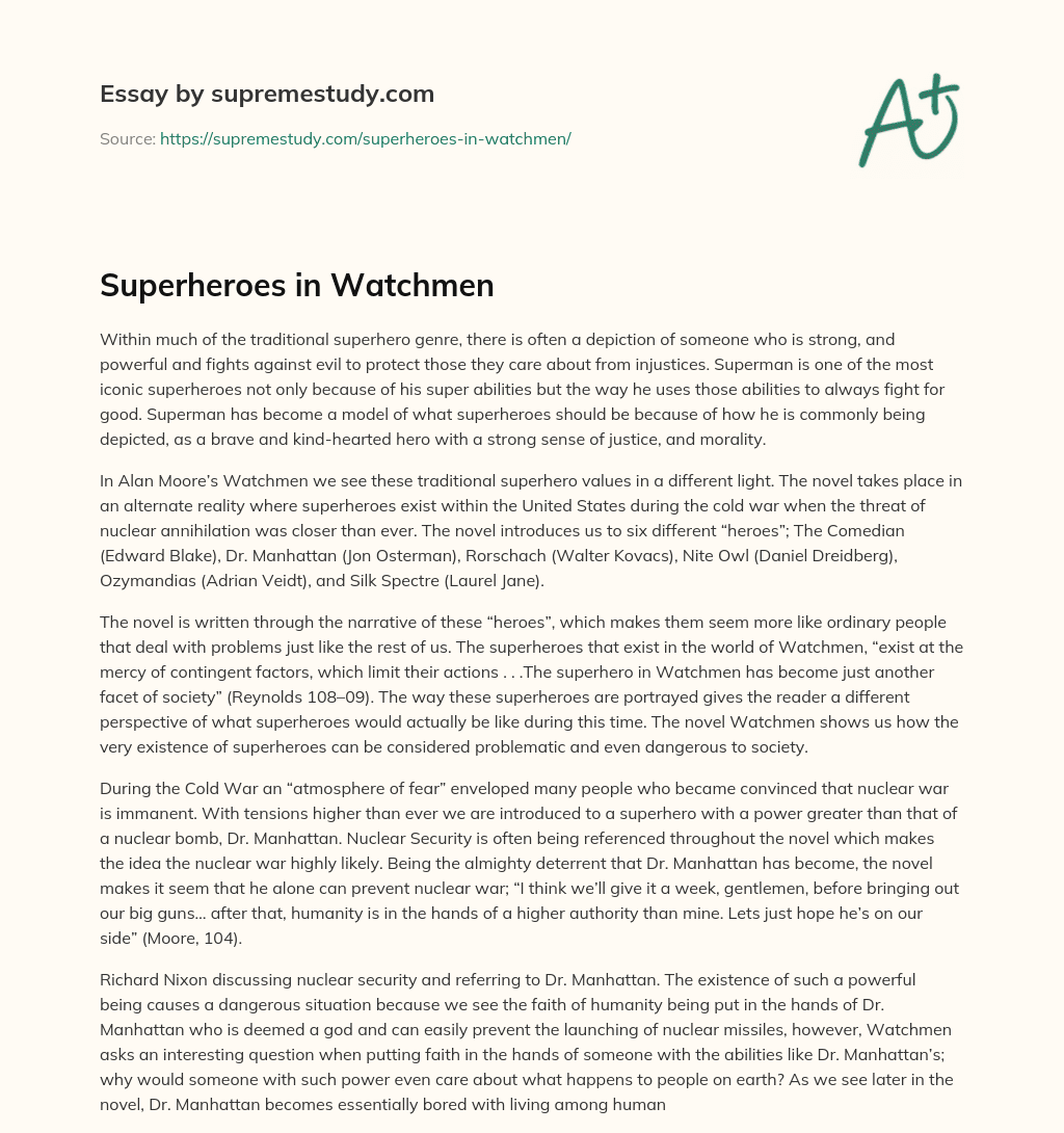 Superheroes in Watchmen essay