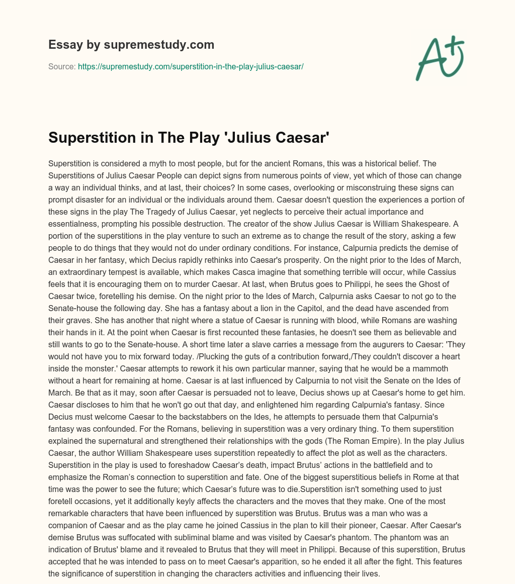 Superstition in The Play ‘Julius Caesar’ essay
