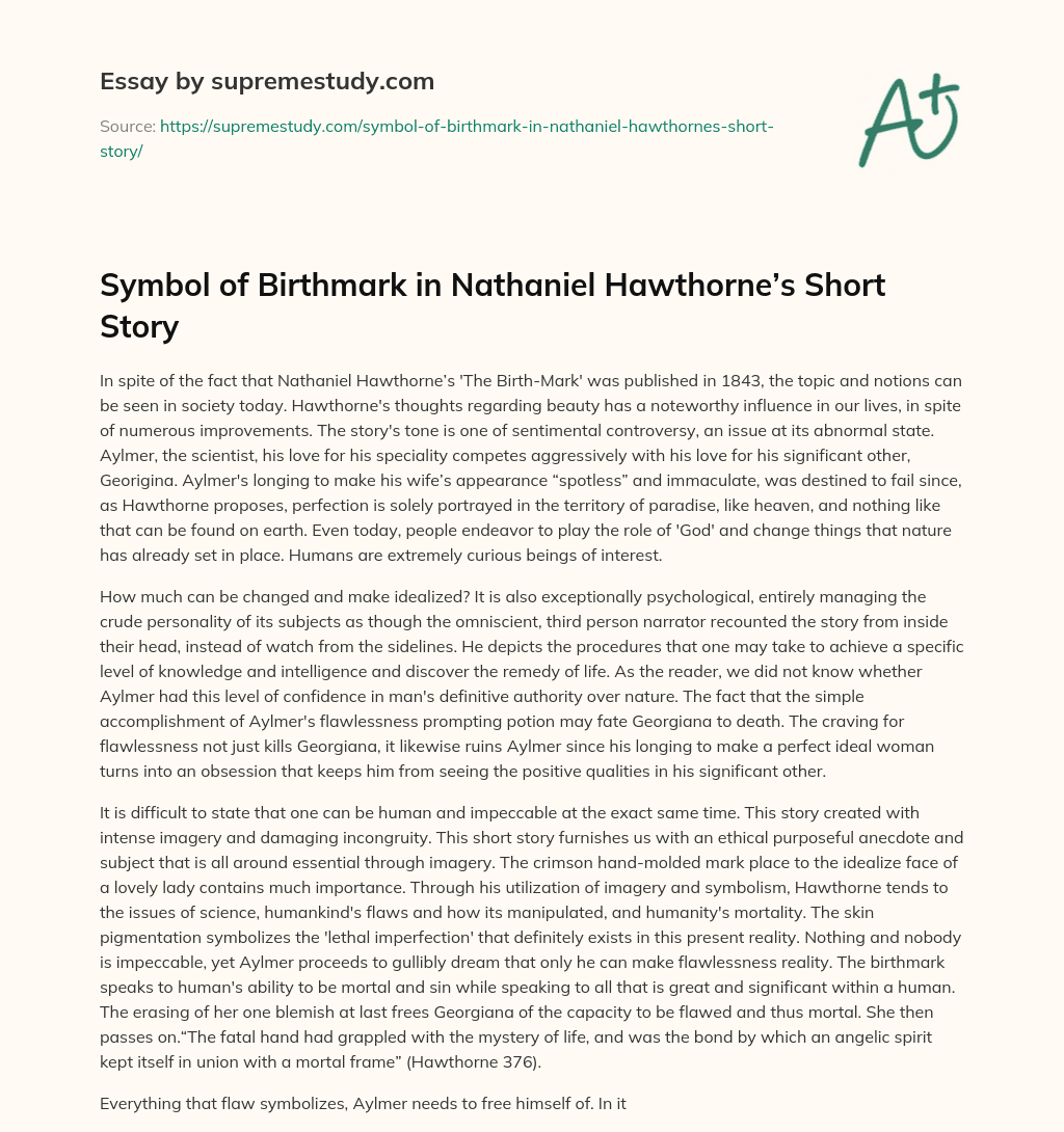 Symbol of Birthmark in Nathaniel Hawthorne’s Short Story essay