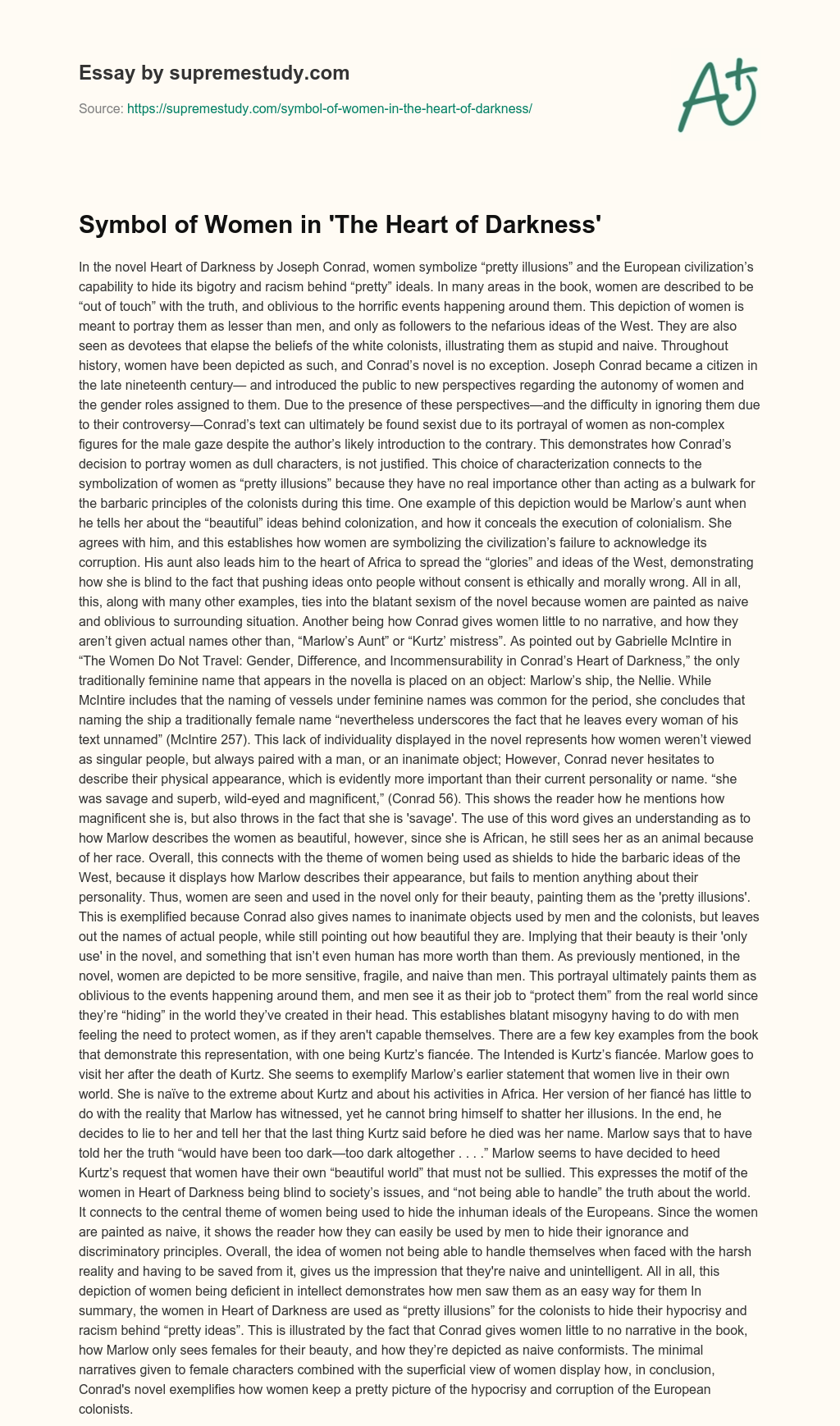 Symbol of Women in ‘The Heart of Darkness’ essay