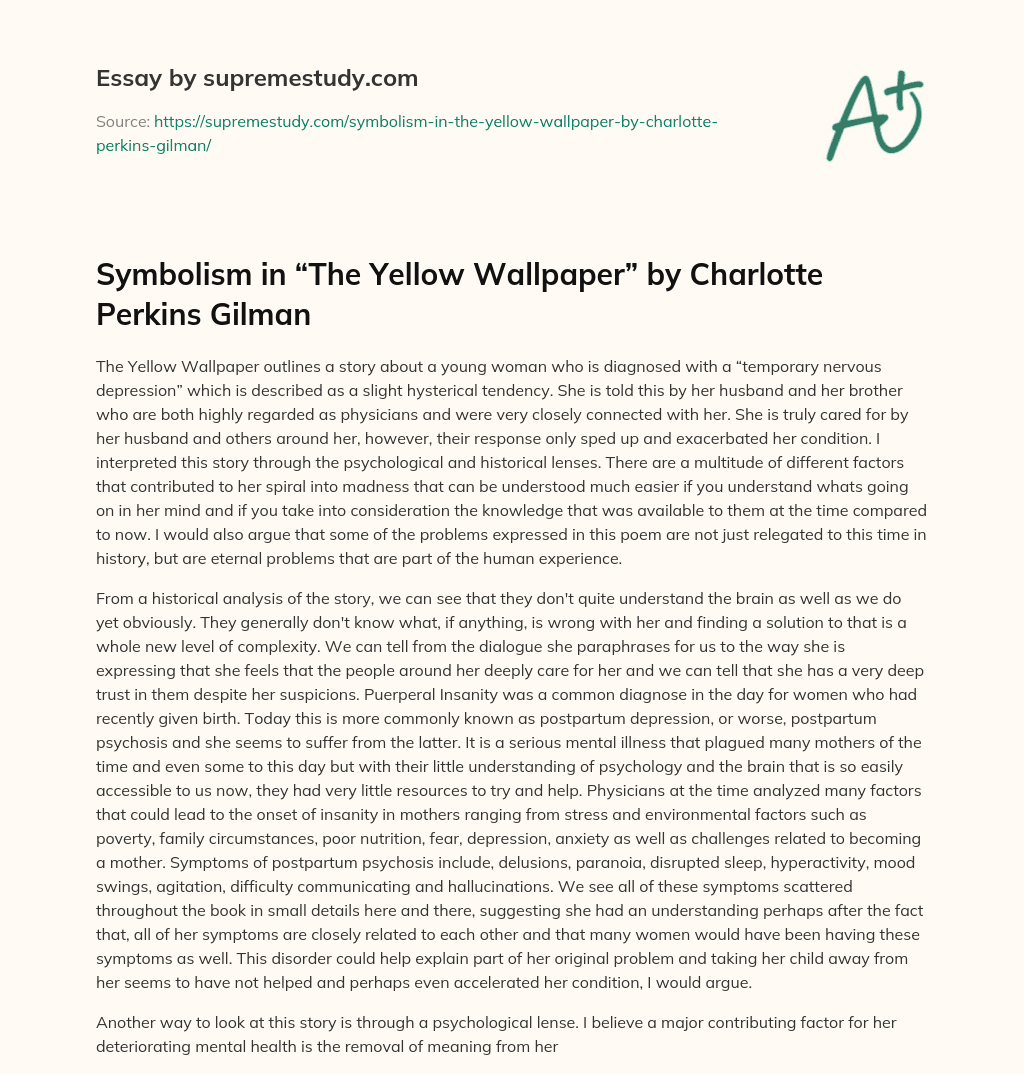 Symbolism in “The Yellow Wallpaper” by Charlotte Perkins Gilman essay