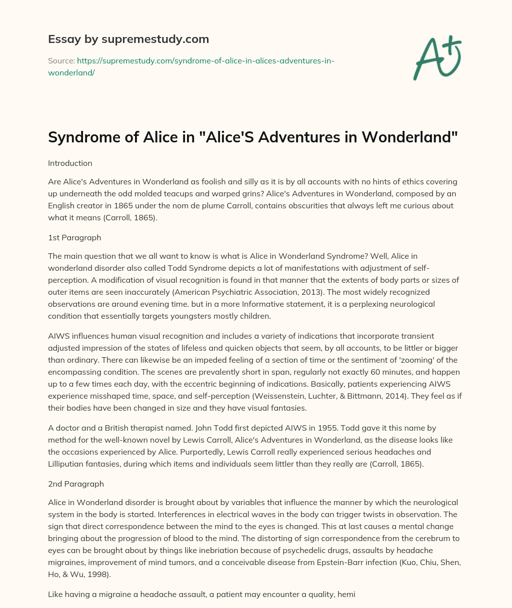 alice in wonderland mental illness essay