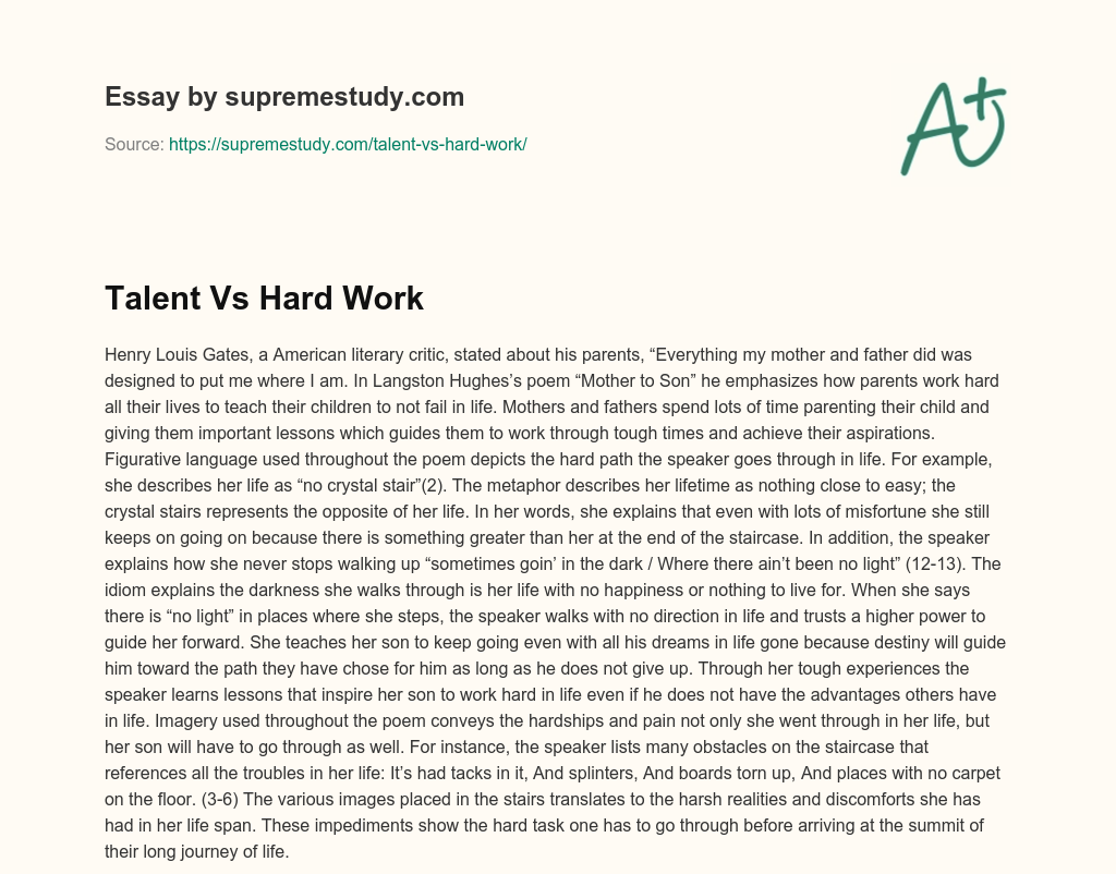 Talent Vs Hard Work essay