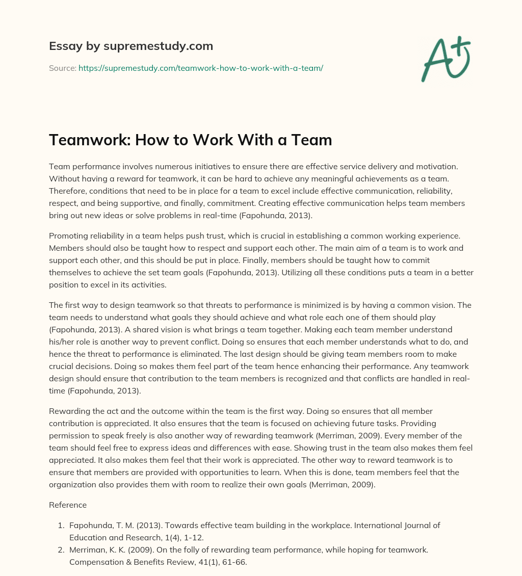 Teamwork: How to Work With a Team essay