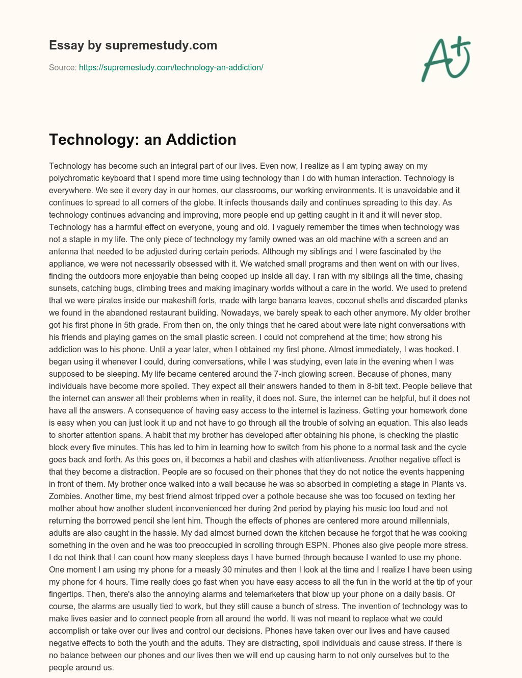 Technology: an Addiction essay