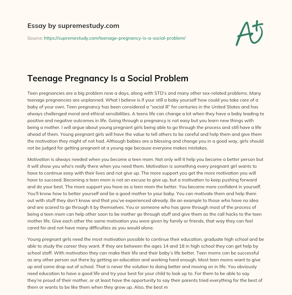 Teenage Pregnancy Is a Social Problem essay