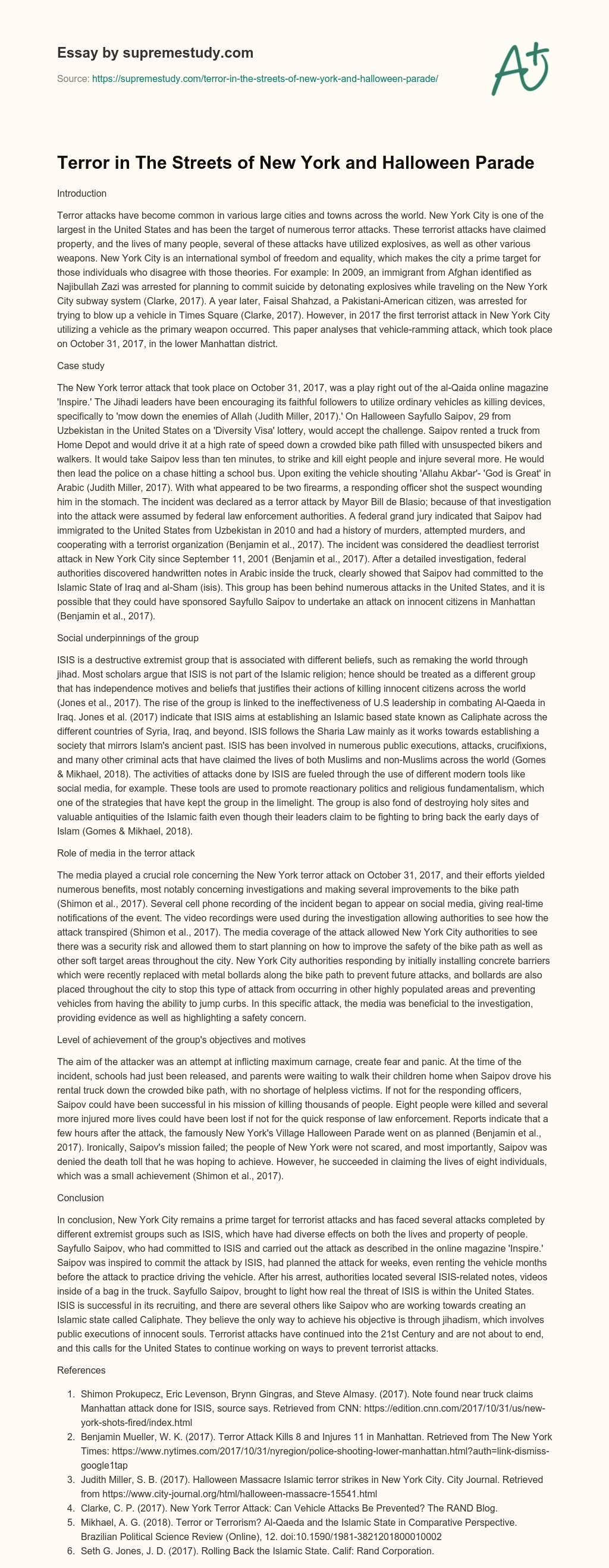 Terror in The Streets of New York and Halloween Parade essay