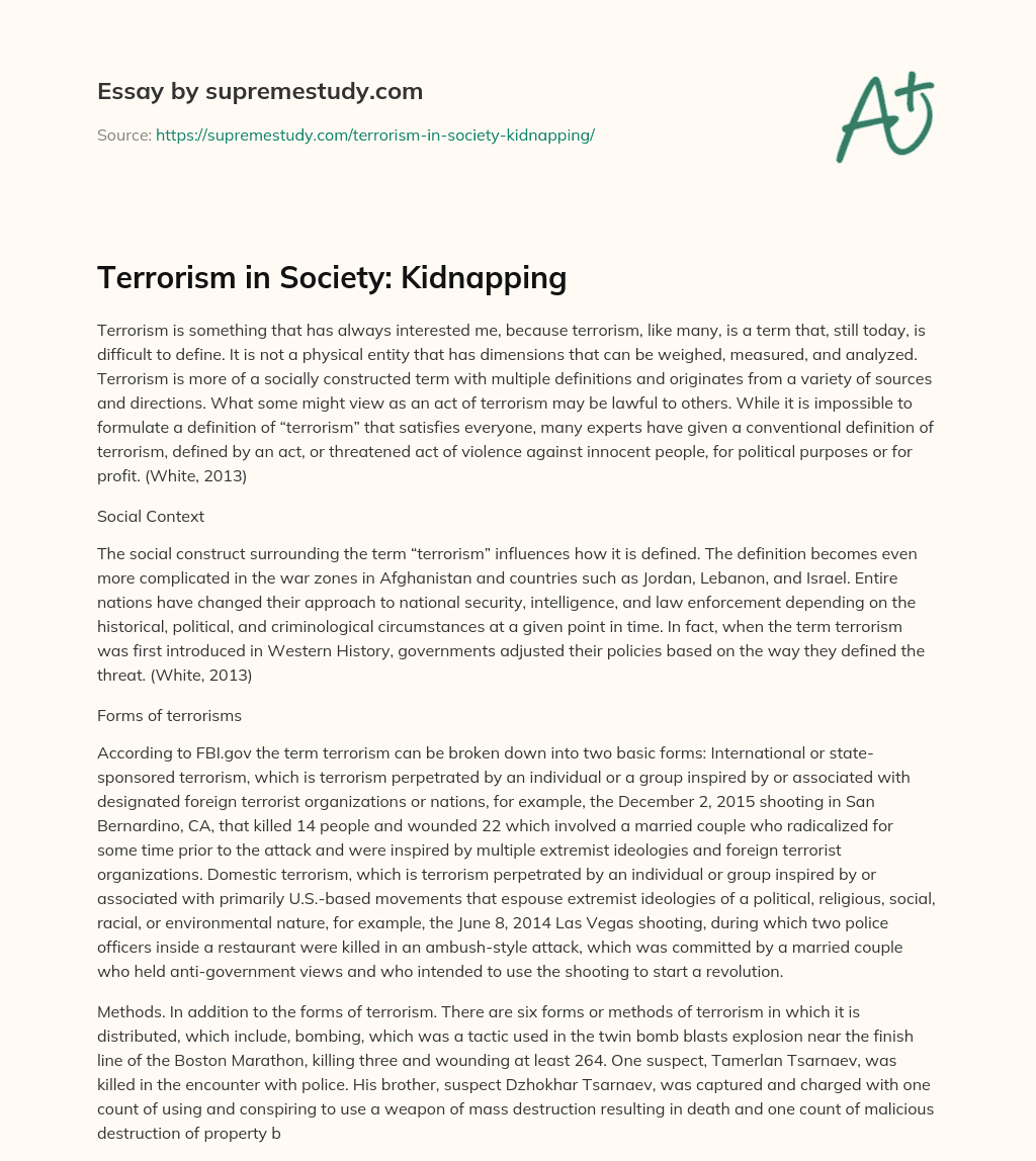 Terrorism in Society: Kidnapping essay