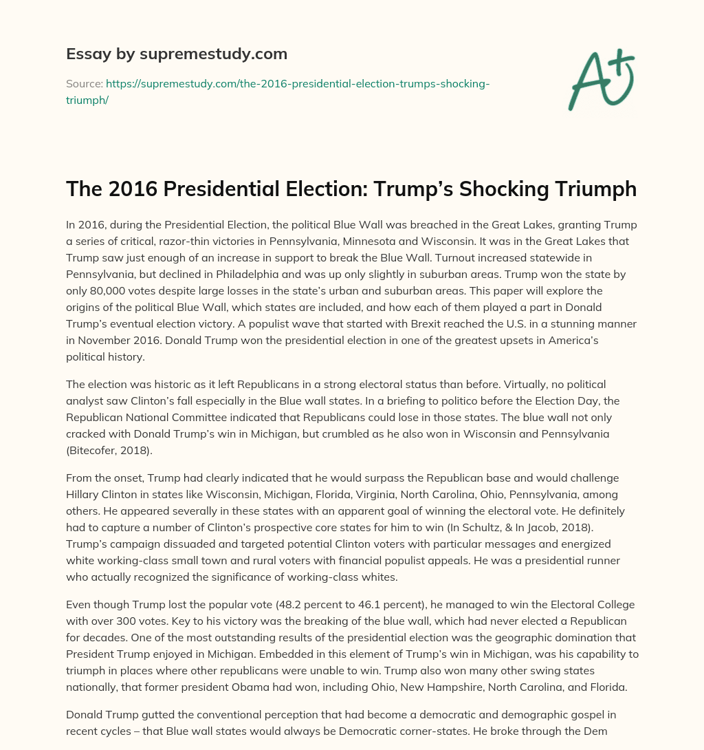 The 2016 Presidential Election: Trump’s Shocking Triumph essay