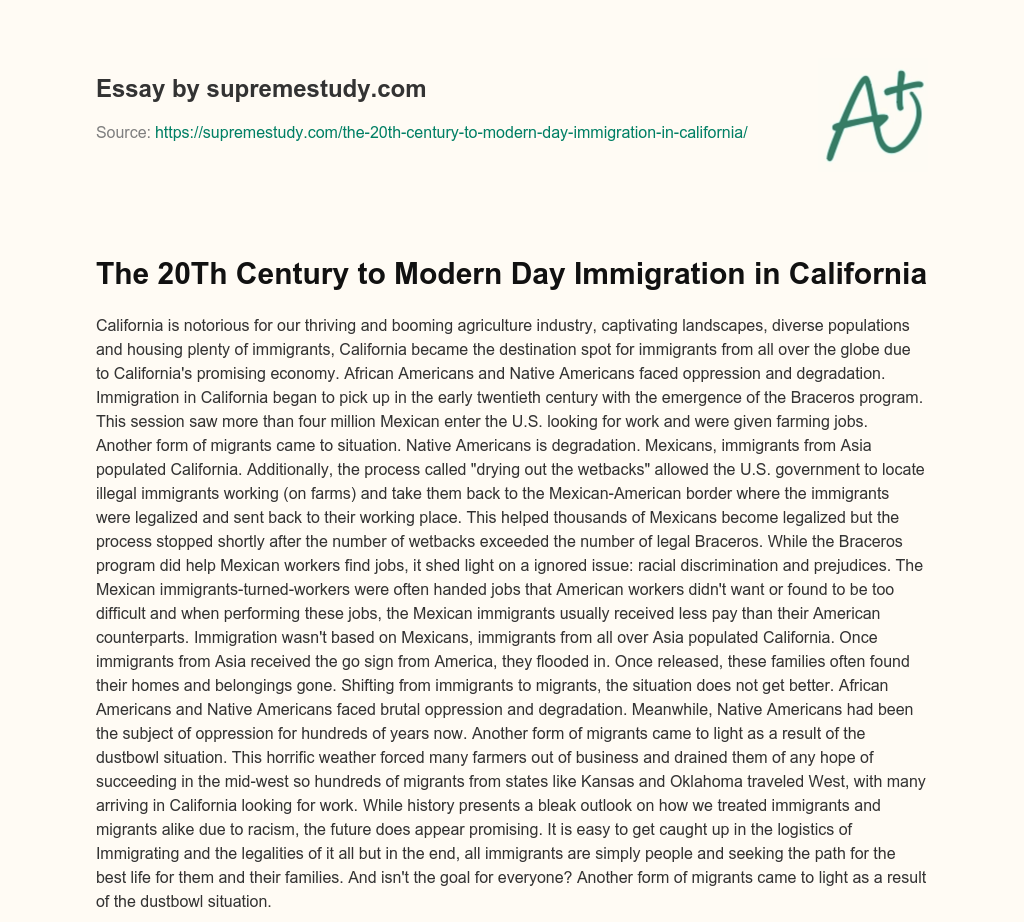 The 20Th Century to Modern Day Immigration in California essay