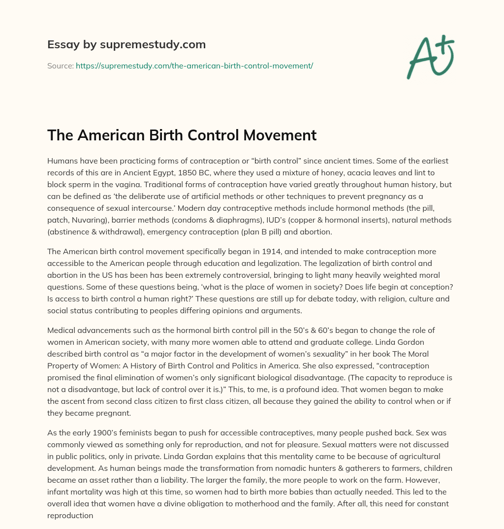 The American Birth Control Movement essay
