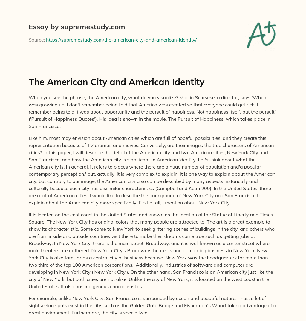 The American City and American Identity essay