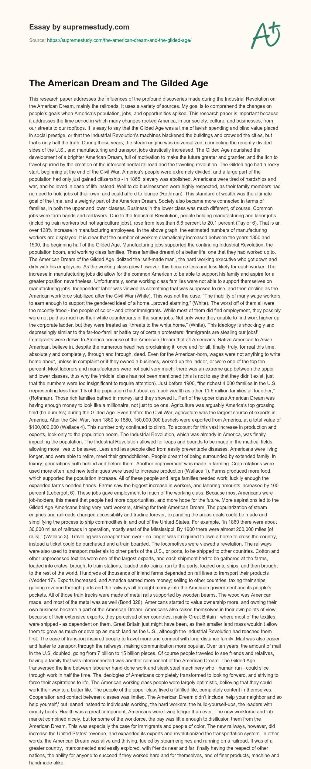 The American Dream and The Gilded Age essay