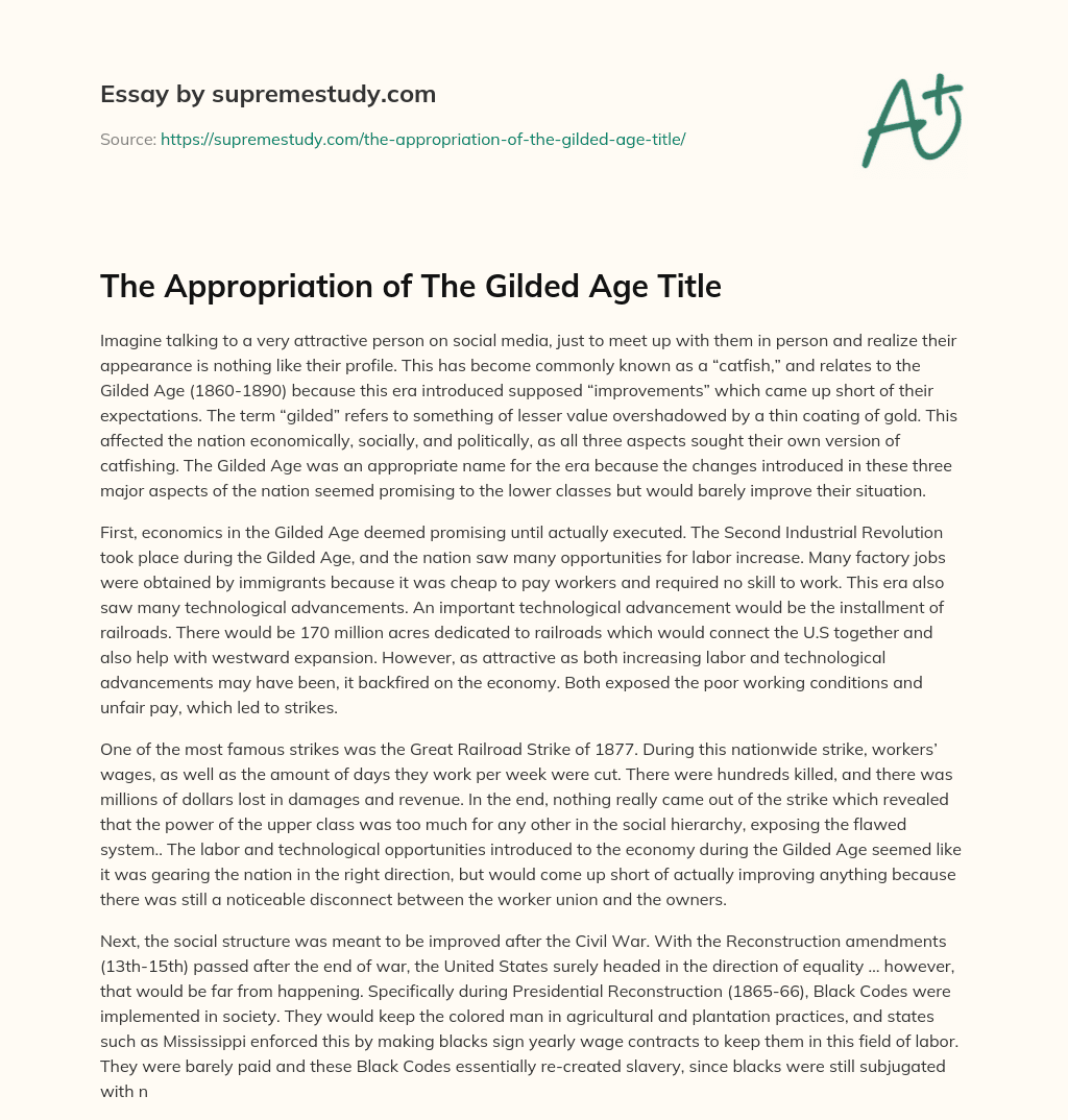 The Appropriation of The Gilded Age Title essay
