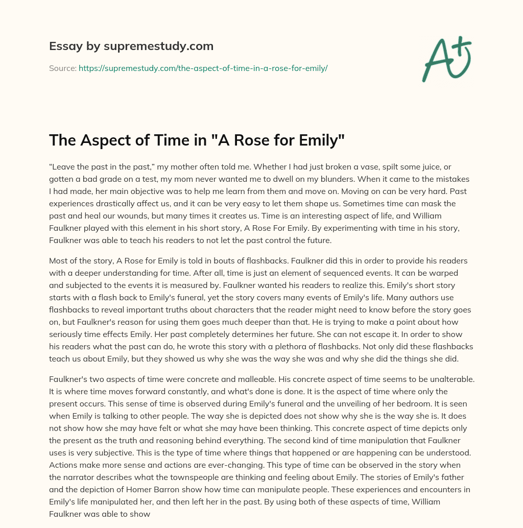 The Aspect of Time in “A Rose for Emily” essay