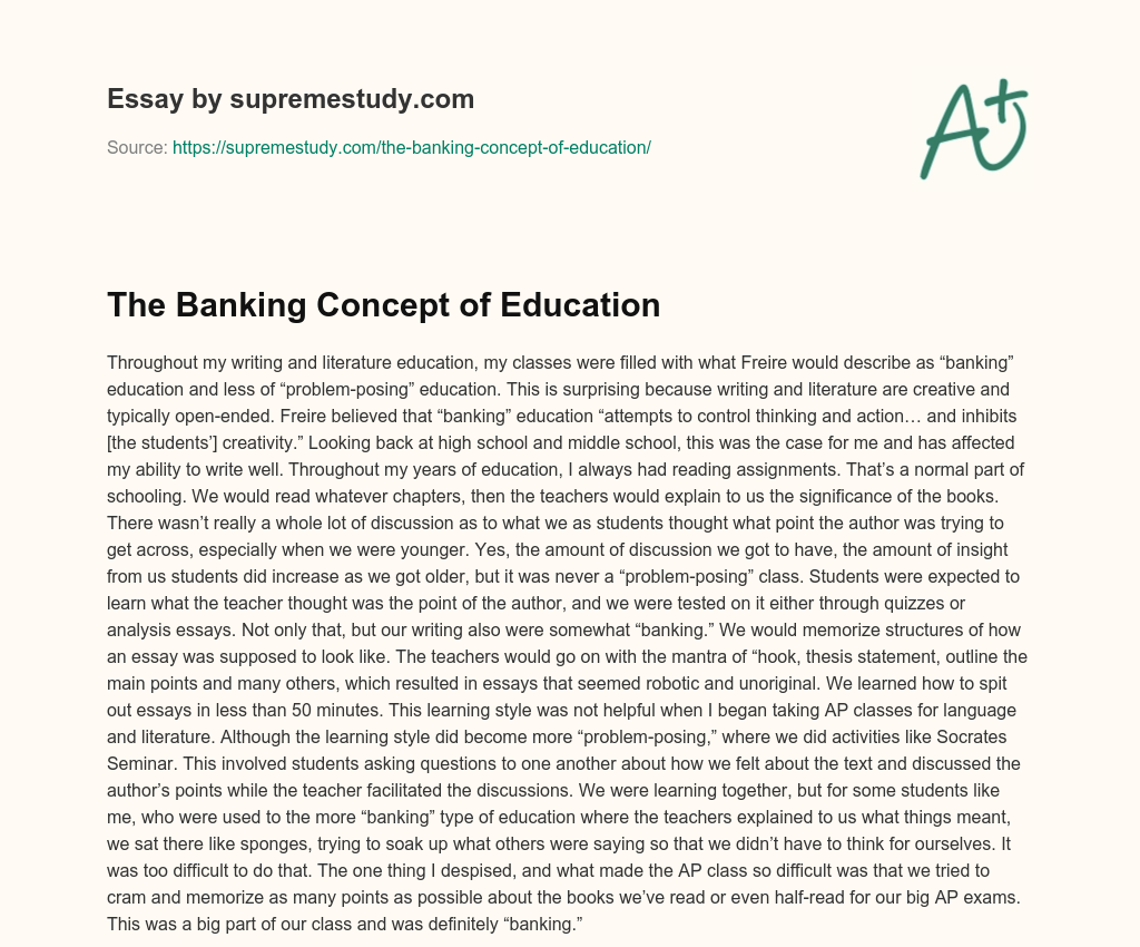 The Banking Concept of Education essay