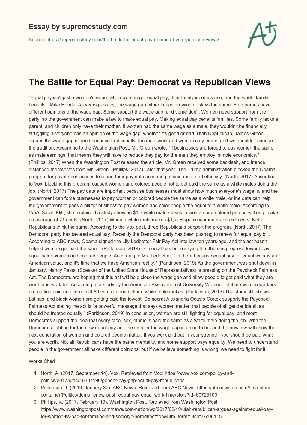 The Battle for Equal Pay: Democrat vs Republican Views essay