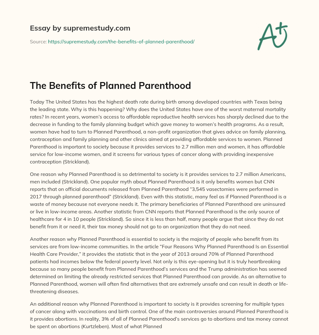 The Benefits of Planned Parenthood  essay