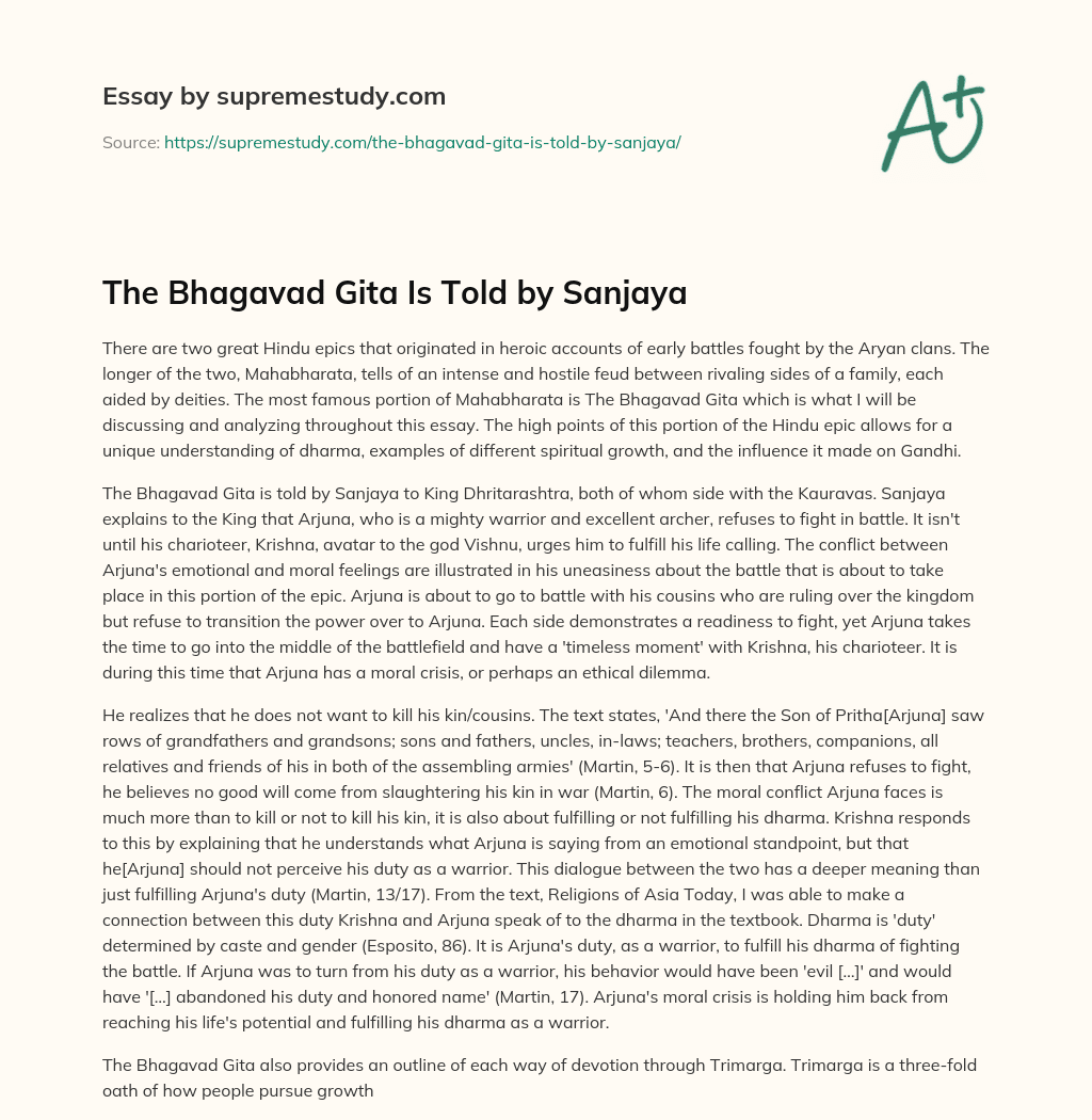 The Bhagavad Gita Is Told by Sanjaya essay