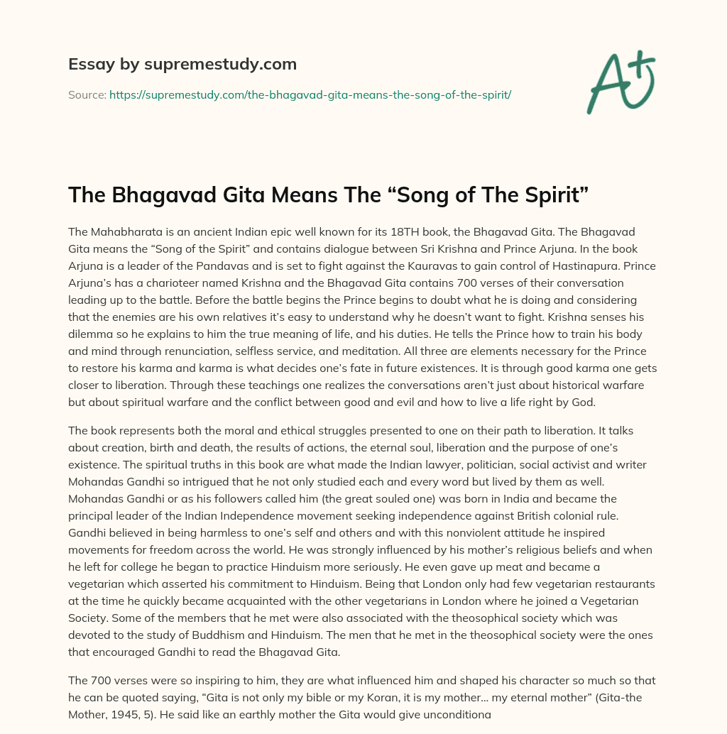 The Bhagavad Gita Means The “Song of The Spirit” essay